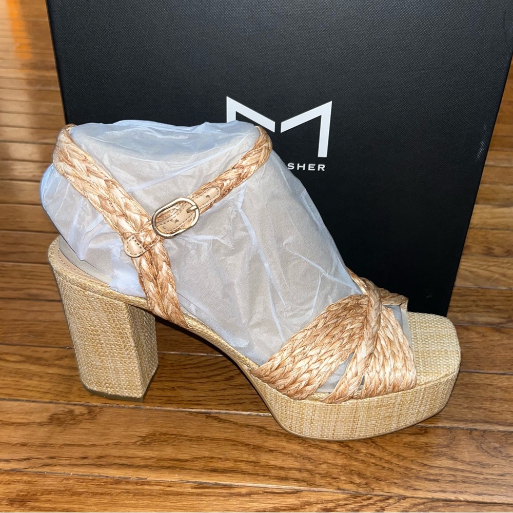 Marc Fisher LTD Chela Platform Raffia Sandals Medium Natural Tan Women’s Size 11 - Picture 3 of 14